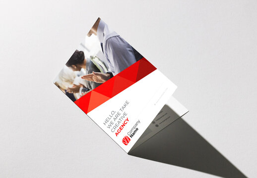 Corporate Presentation Folder Layout with Graphic Elements and Red Accents