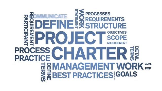 Project Charter animated tag word cloud;text design animation kinetic typography seamless loop.