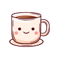 Kawaii hot coffee vector illustration with smiley face