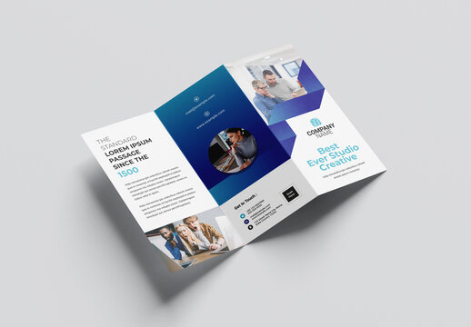 Business Trifold Brochure Layout with Geometric Accents