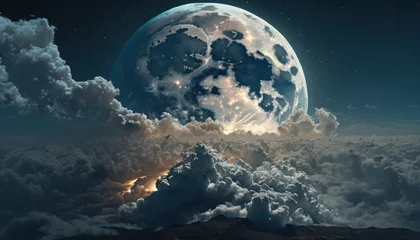 Papier Peint photo autocollant Pleine Lune arbre Moon Diving into Clouds - Epic Illustration
