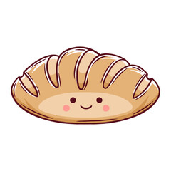 Kawaii bread vector illustration with smiley face
