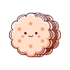 Kawaii biscuit vector illustration with smiley face
