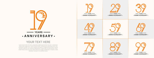 set of anniversary logotype orange and black color and ornament for special celebration event