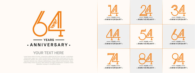 set of anniversary logotype orange and black color and ornament for special celebration event