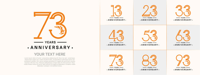 set of anniversary logotype orange and black color and ornament for special celebration event