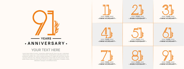 set of anniversary logotype orange and black color and ornament for special celebration event