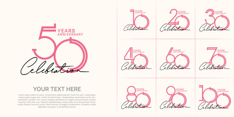 Obraz na płótnie Canvas set of anniversary logotype pink color and black handwriting for special celebration event