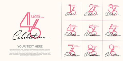 set of anniversary logotype pink color and black handwriting for special celebration event