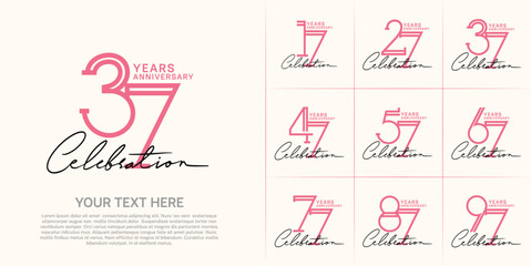 set of anniversary logotype pink color and black handwriting for special celebration event