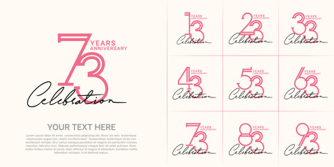 set of anniversary logotype pink color and black handwriting for special celebration event