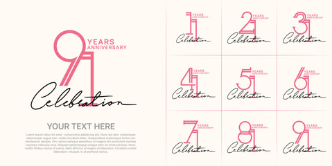 set of anniversary logotype pink color and black handwriting for special celebration event