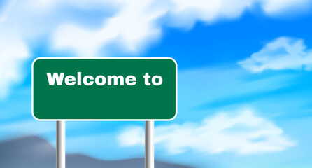 road sign welcome to with copy space on sky background vector illustration