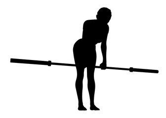 オリンピックシャフトでベントオーバーローをしている女性の斜め横向きのシルエット