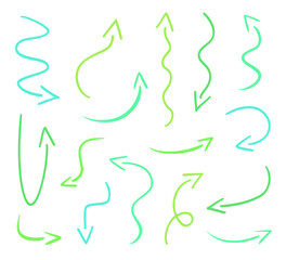 Colored infographic elements isolated on white. Set of sketchy indicator signs. Hand drawn simple pointers. Line art. Abstract arrows. Symbols for work