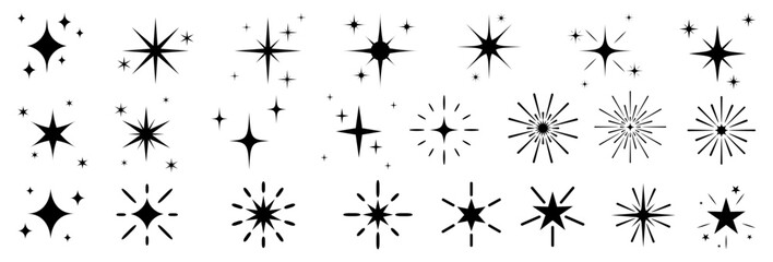Set sparkles star symbols vector. The set of original vector stars sparkle icon. Bright firework, decoration twinkle, shiny flash. Glowing light effect stars and bursts collection.
