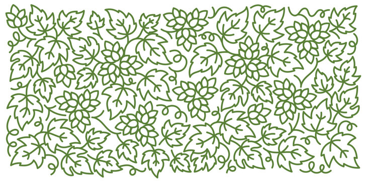 Humulus, hop floral ornament. Thick line pattern background. Editable outline stroke. Vector line.