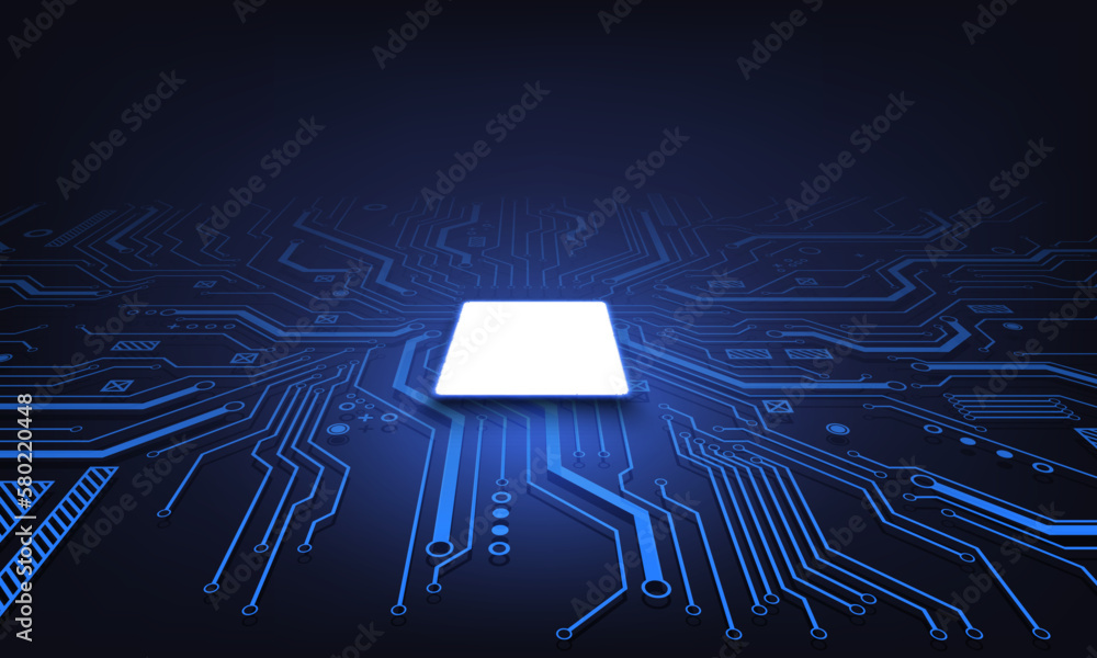 Poster abstract technology chip processor background circuit board and html code,3d illustration blue techn
