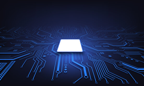 Abstract technology chip processor background circuit board and html code,3D illustration blue technology background vector. - Powered by Adobe