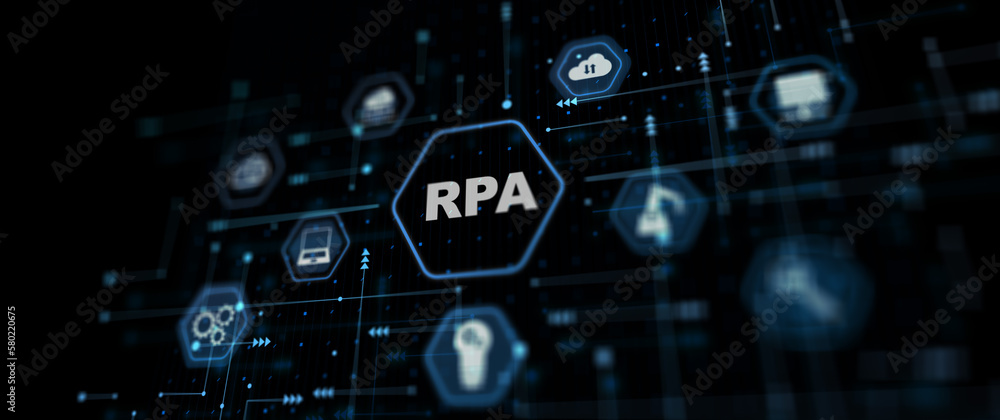 Aufkleber rpa robotic process automation. big data and business concept