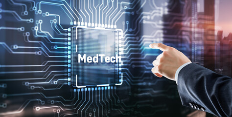 Medicine technology integration automation computing health care concept. Clicking on the virtual...