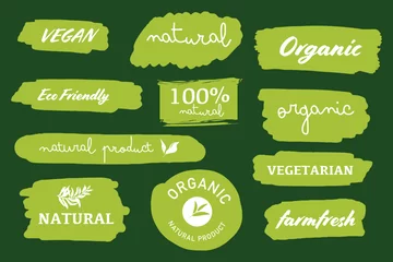 Foto op Canvas Set of Vegan, Eco, Bio, Organic, Fresh, Healthy, 100 percent, natural food. Natural product. Collection of green painting label. © Felizlalala