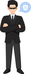 Obraz premium Digital data protection illustration with cyber security cartoon character. Cloud computing network safety concept