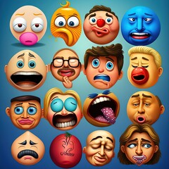 Set of super funny emoticons, emoji. Generative AI