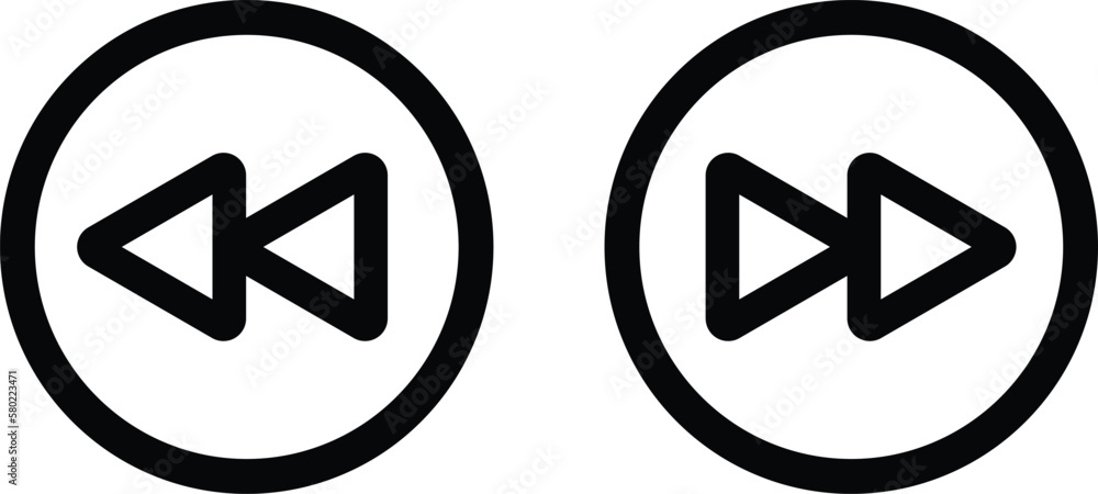 Poster fast forward, rewind button icons . vector isolated on white background. previous and next play butt