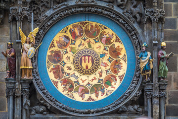 Fototapeta na wymiar Ornate Astronomical clock close-up in Prague, Czech republic