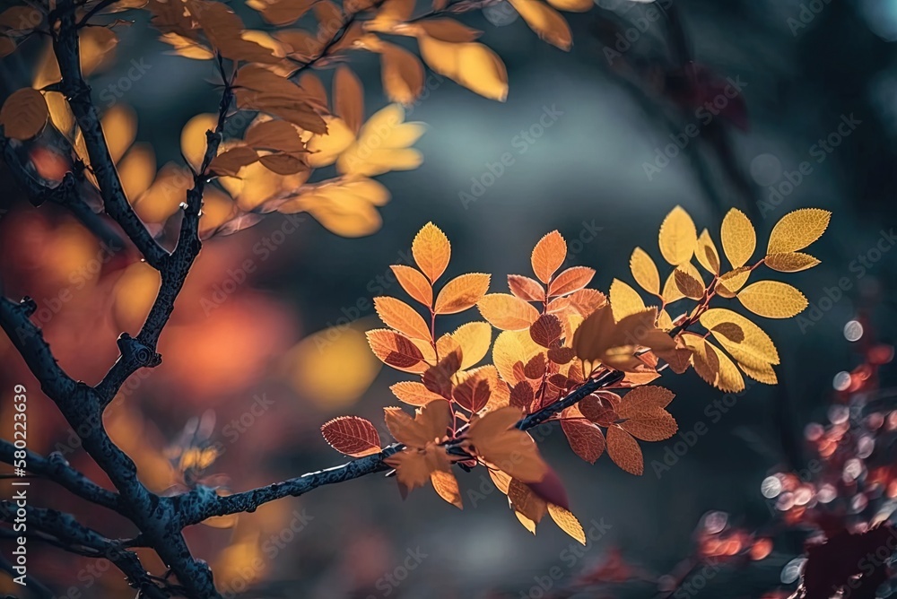 Poster image cropped to concentrate on the leaves and branches of an autumn tree generative ai