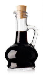 soy sauce in glass bottle with cork isolated on white