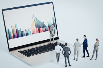 Obraz premium Group of business people meeting business plan on laptop. 3D illustration