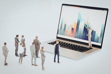 Obraz premium Group of business people meeting business plan on laptop. 3D illustration