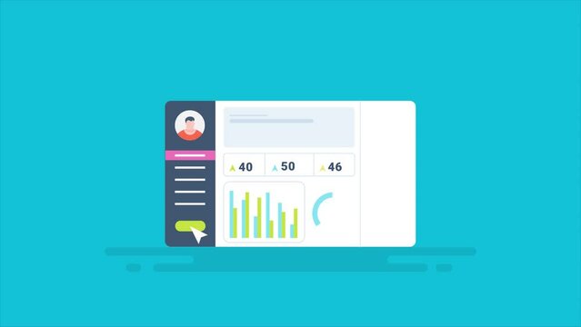 Analytics dashboard UI UX with information statistics diagram business chart financial graph onboarding message KPI data integration concept, video animation.