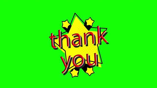 cartoon thank you Comic speech Bubble loop Animation video transparent background with alpha channel.