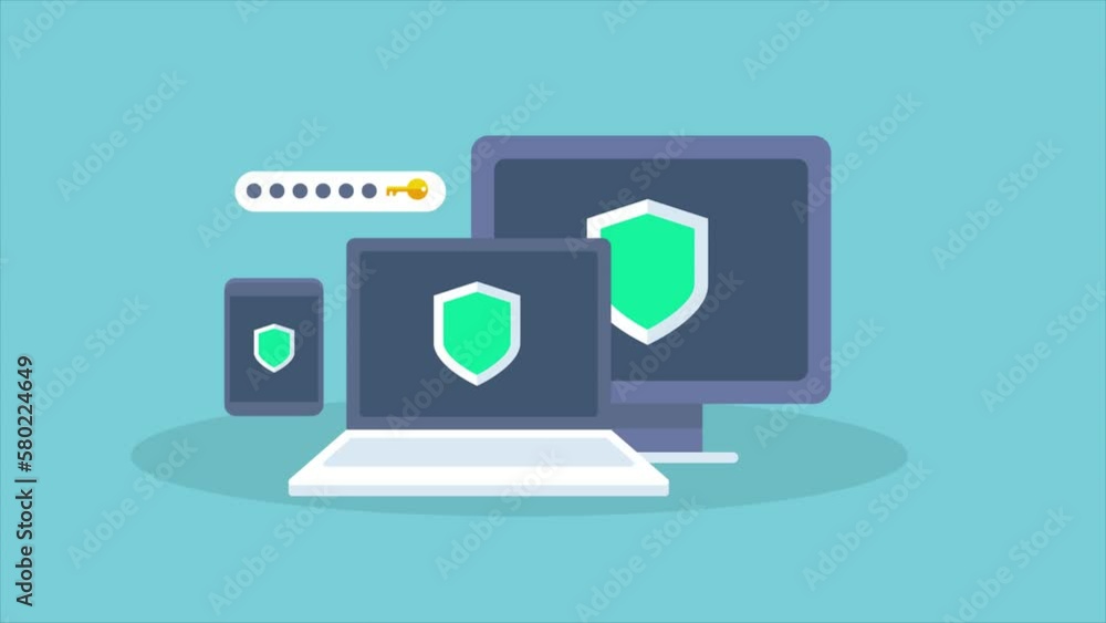 Poster cyber security antivirus software data protection laptop, desktop, mobile multiple devices from spyw