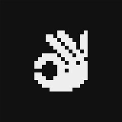 Ok hand. Pixel art icon. Flat style. 1-bit. Sticker design. Isolated abstract vector illustration.