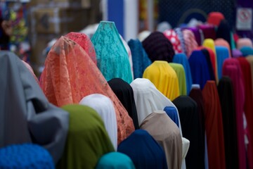 Tienda textil, rollos de tela de colores