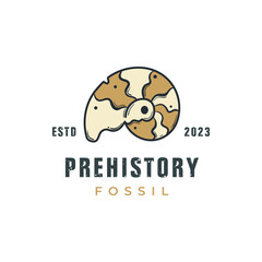 Snail fossil pre history logo icon, hand drawn vintage vector illustration.