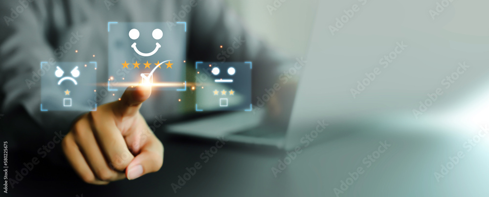 Aufkleber customer service satisfaction survey feedback for business review rating and best service or finance