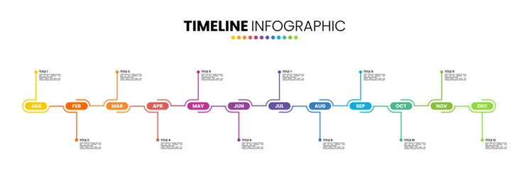 Timeline calendar infographic template 12 months, 1 year. Presentation elements with 12 options or steps.