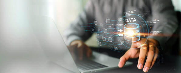 Fototapeta premium Database management cloud computing or data center cyber security file document transfer or business administrator analysis to growth and service information technology system concepts.