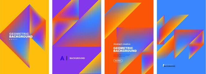 Set of abstract backgrounds - overlapping triangles with fluid gradients design. Collection of covers, templates, flyers, placards, brochures, banners