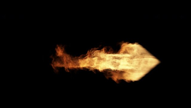 Isolated arrow burning fire flame seamless looping overlay on black background