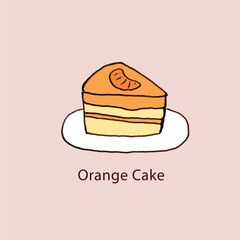 A piece of orange cake, hand drawn vector illustration