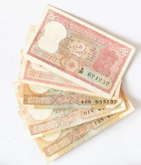 2 Rupees with different colours Notes antique, retro, classic, old-fashioned, aged, historic,...