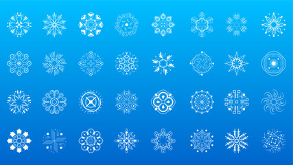 Set White Colleciton Line Snowflake Winter Decoration Elements Vector Design Style