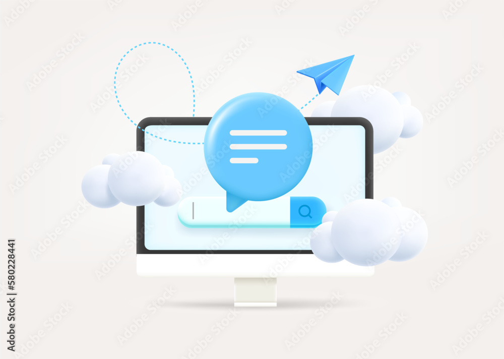 Aufkleber searching media using internet. 3d vector illustration