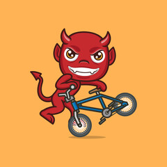 cute cartoon devil riding a racing bicycle
